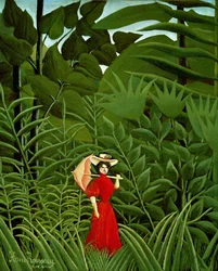 Femme en rouge dans la forêt, vers 1907